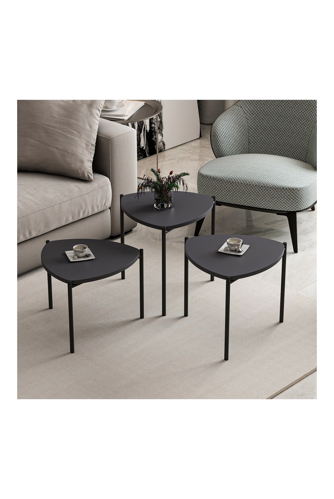 Table gigogne (3 pièces) - Anthracite - R1223