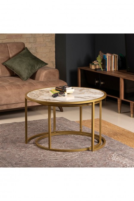 Table gigogne (2 pièces) - Gold / White - L1233