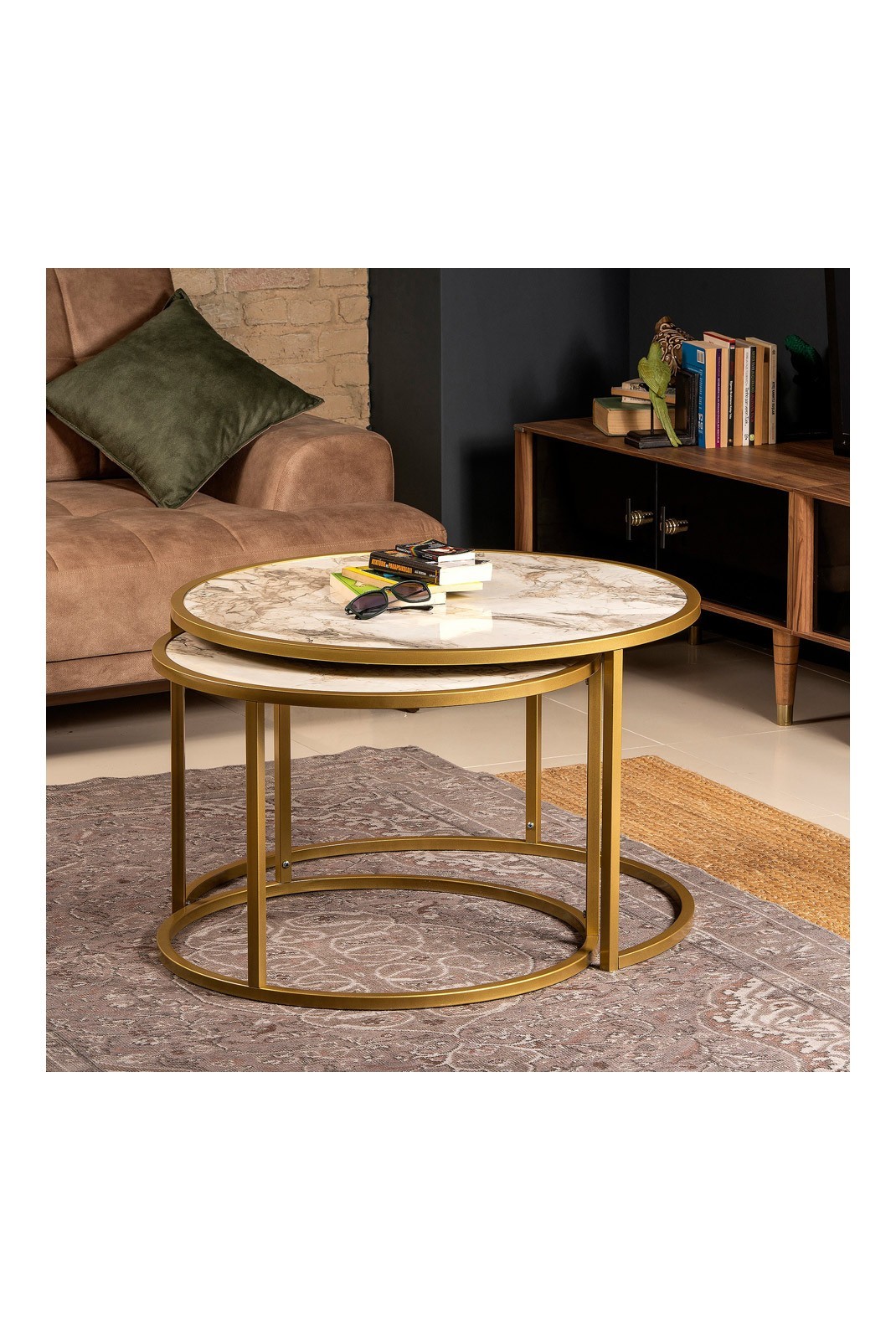 Table gigogne (2 pièces) - Gold / White - L1233