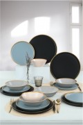 Service de table en céramique (24 pièces) - Black / Gold / White / Blue - M1742