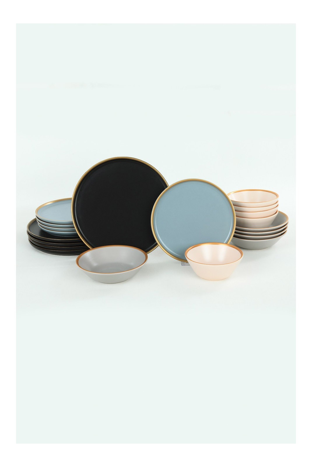 Service de table en céramique (24 pièces) - Black / Gold / White / Blue - M1742