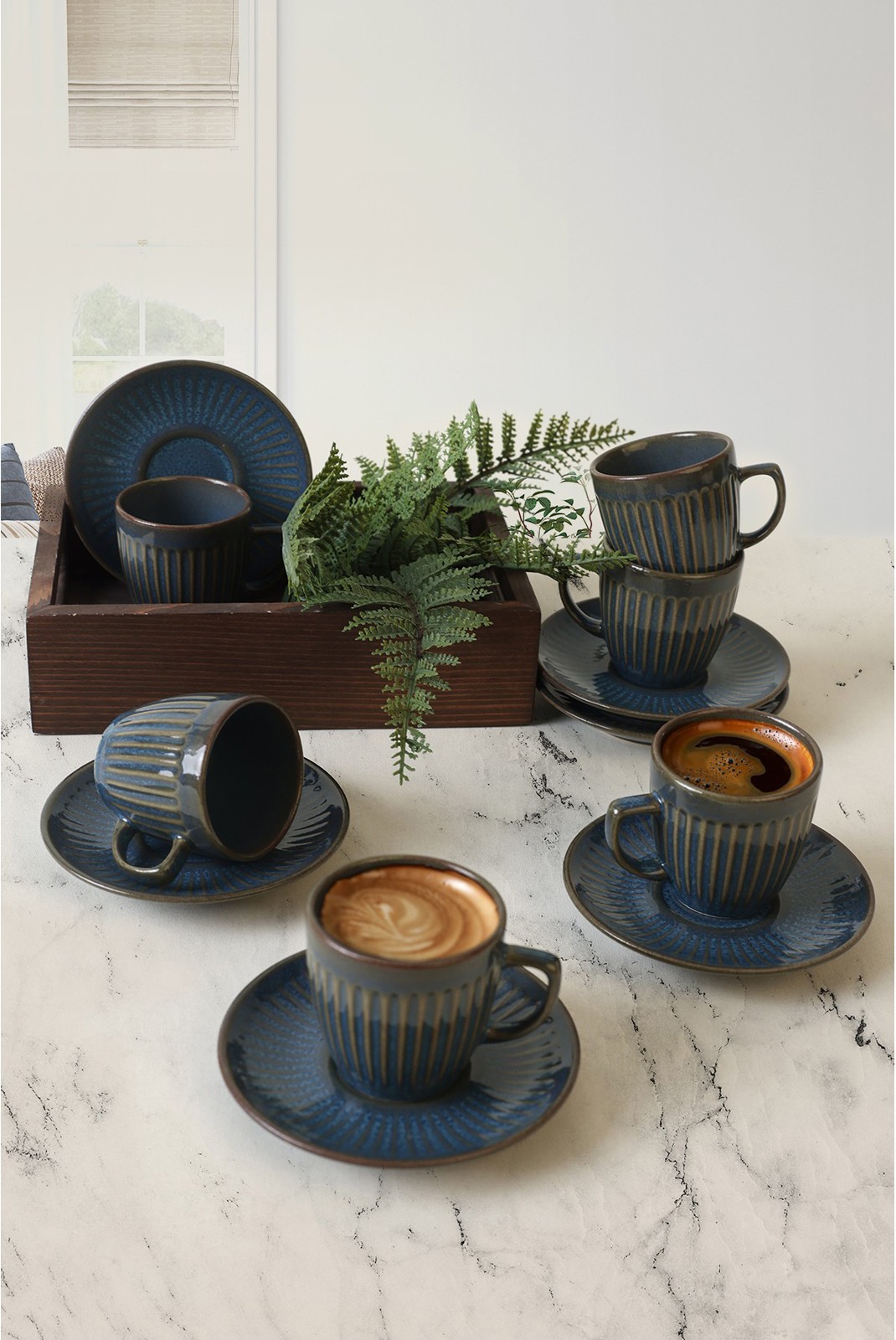 Ensemble de tasses à café (12 pièces) - Turquoise / Brown - M2252