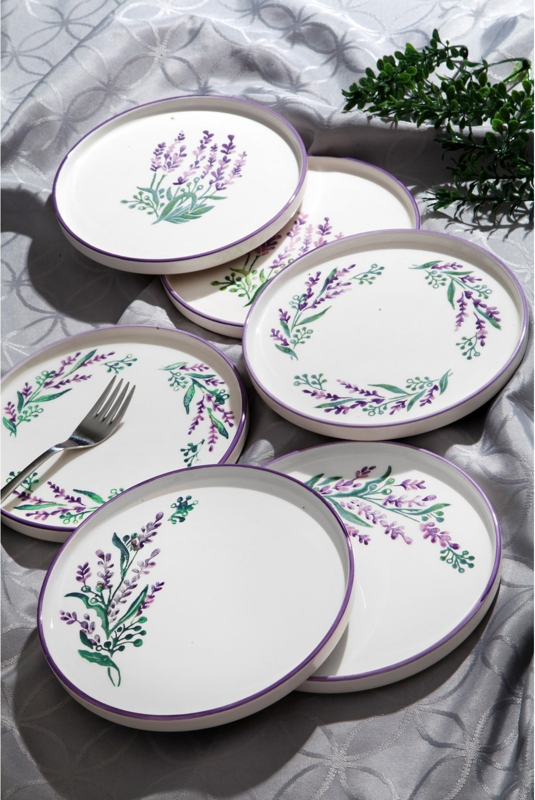 Ensemble d'assiettes à dessert (6 pièces) - Purple / Green / White - V8845