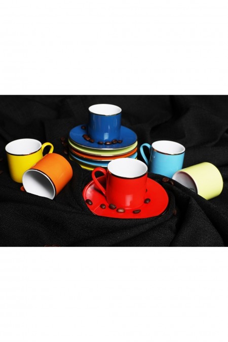 Ensemble de tasses à café (12 pièces) - Yellow / Turquoise / Orange / Red / Purple - P1208