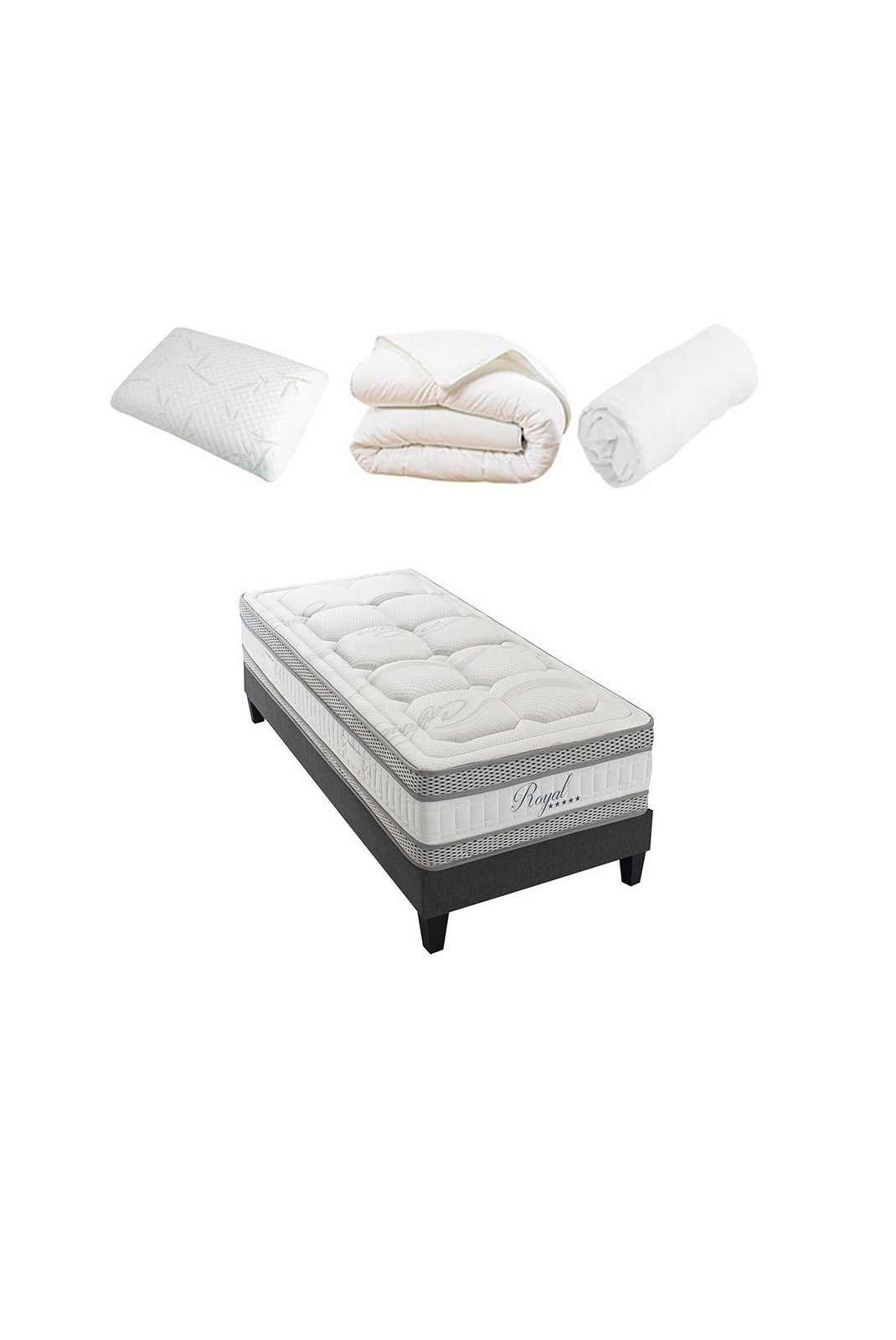 Pack Prêt à dormir Royal 5* 90x190 cm | Matelas Mémoire de forme + Sommier bois + Accessoires