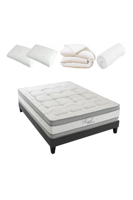 Pack Prêt à dormir Royal 5* 140x190 cm | Matelas Mémoire de forme + Sommier bois + Accessoires