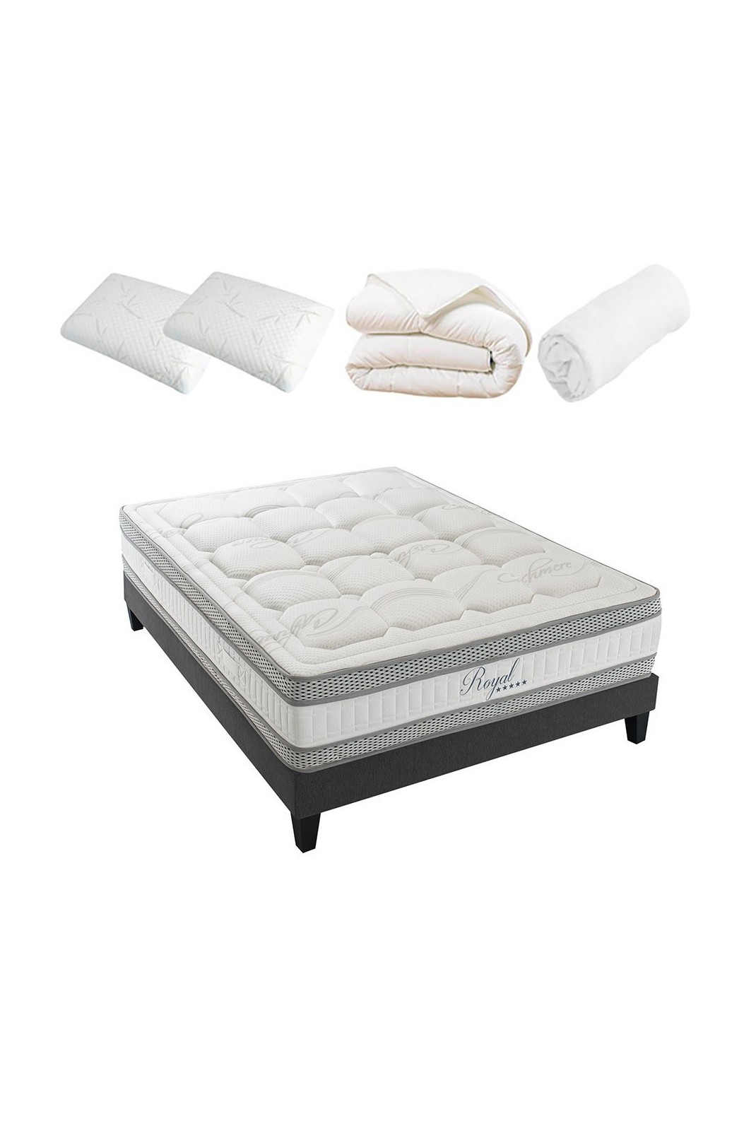 Pack Prêt à dormir Royal 5* 140x190 cm | Matelas Mémoire de forme + Sommier bois + Accessoires