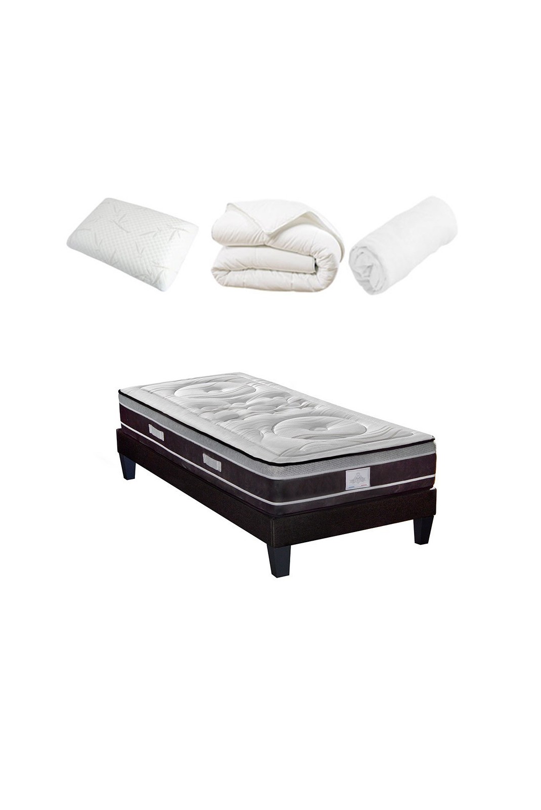 Pack Prêt à dormir Divin 90x190 cm | Matelas Ressorts ensachés + Sommier bois + Accessoires