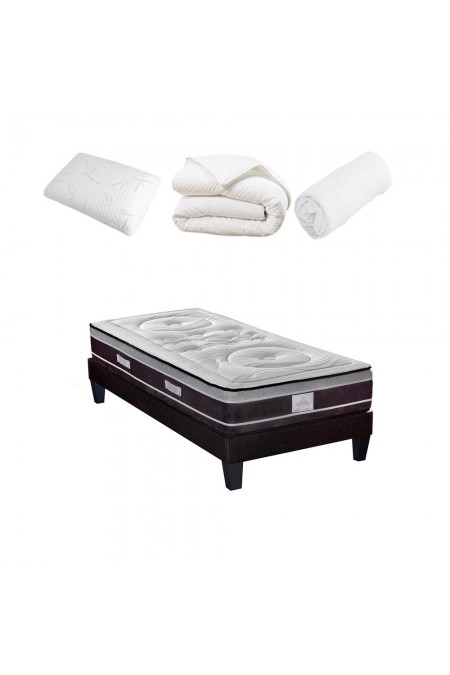 Pack Prêt à dormir Divin 90x200 cm | Matelas Ressorts ensachés + Sommier bois + Accessoires