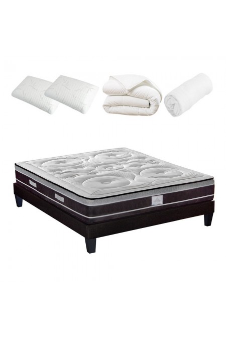 Pack Prêt à dormir Divin 140x190 cm | Matelas Ressorts ensachés + Sommier bois + Accessoires