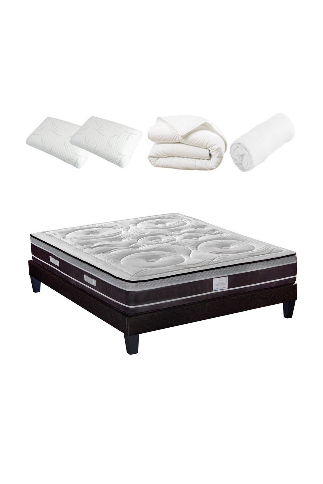 Pack Prêt à dormir Divin 140x190 cm | Matelas Ressorts ensachés + Sommier bois + Accessoires