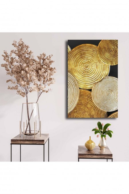 Peinture décorative sur toile - Gold / Beige / Black / White - F1177