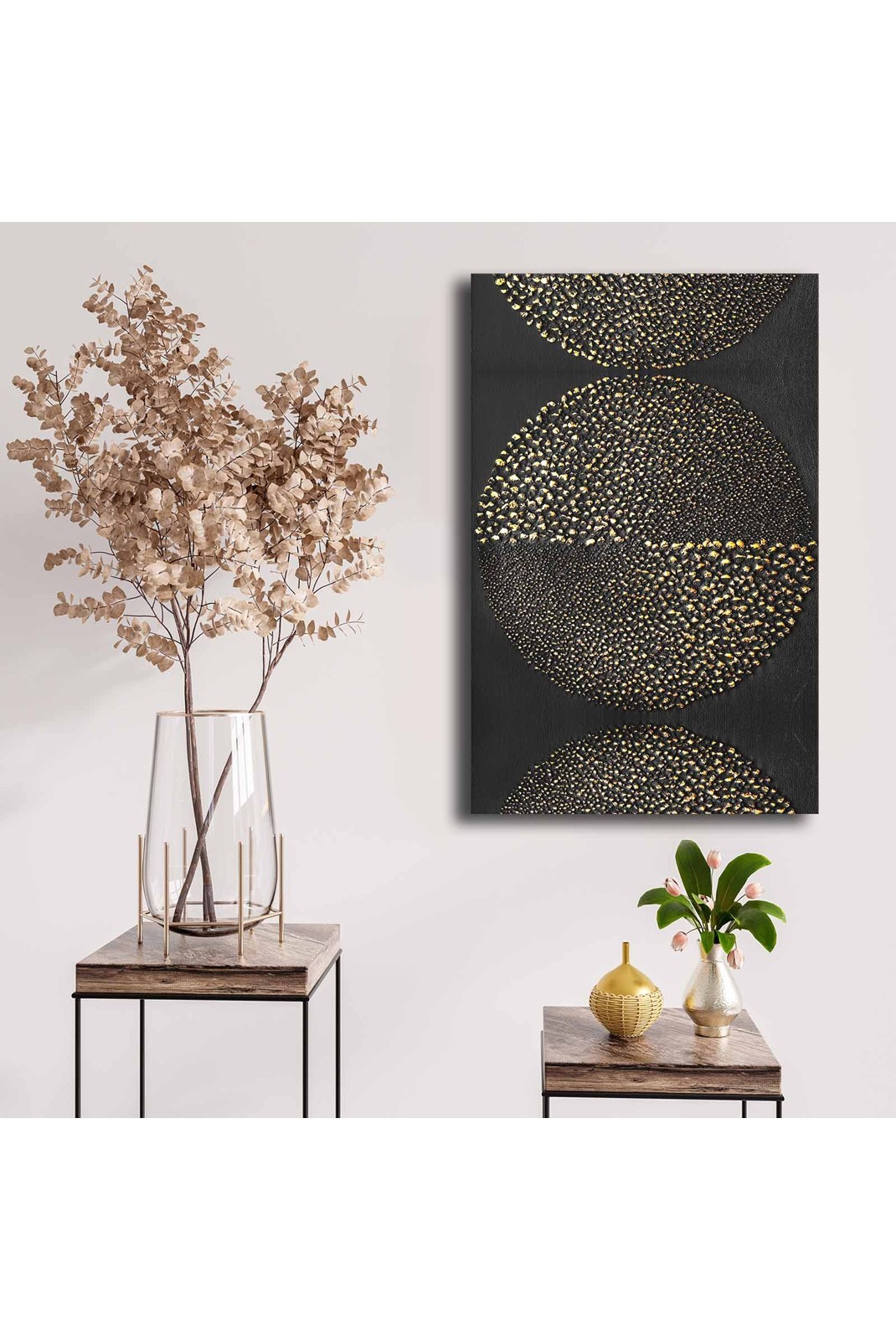 Peinture décorative sur toile - Gold / White / Black - F1178