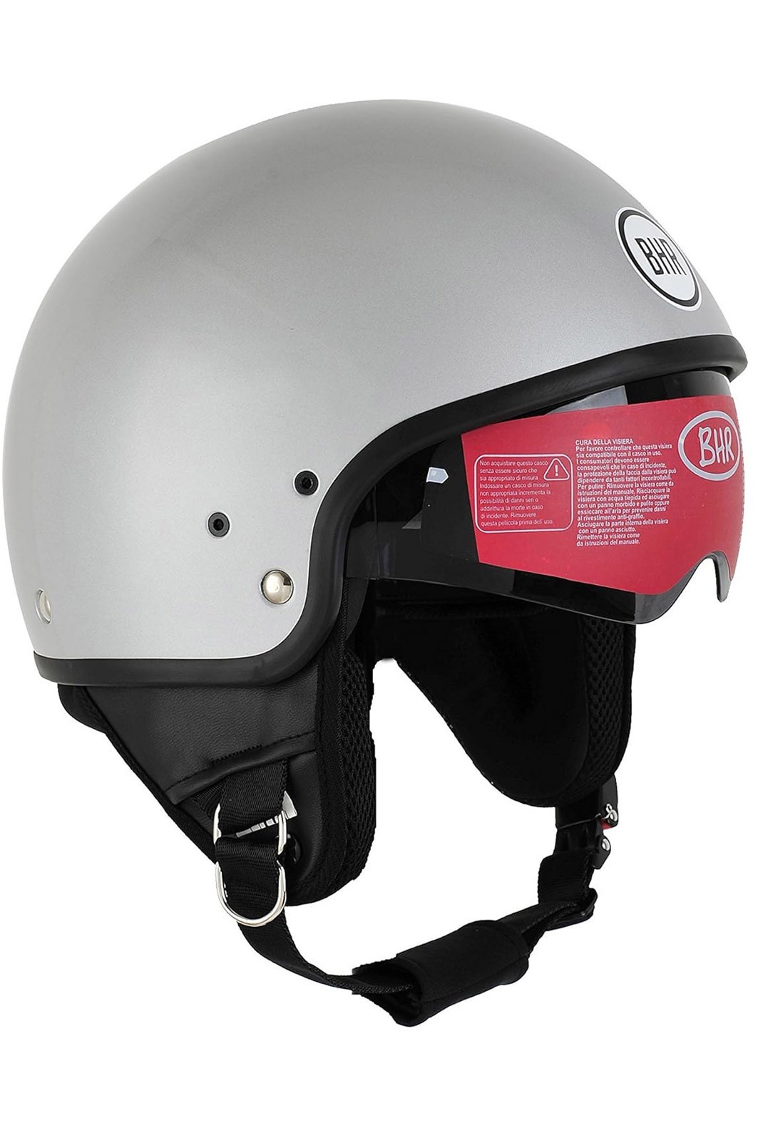 Casque BHR Demi-Jet Modèle 802 avec Visière à Disparition. Argent. M (57 cm)