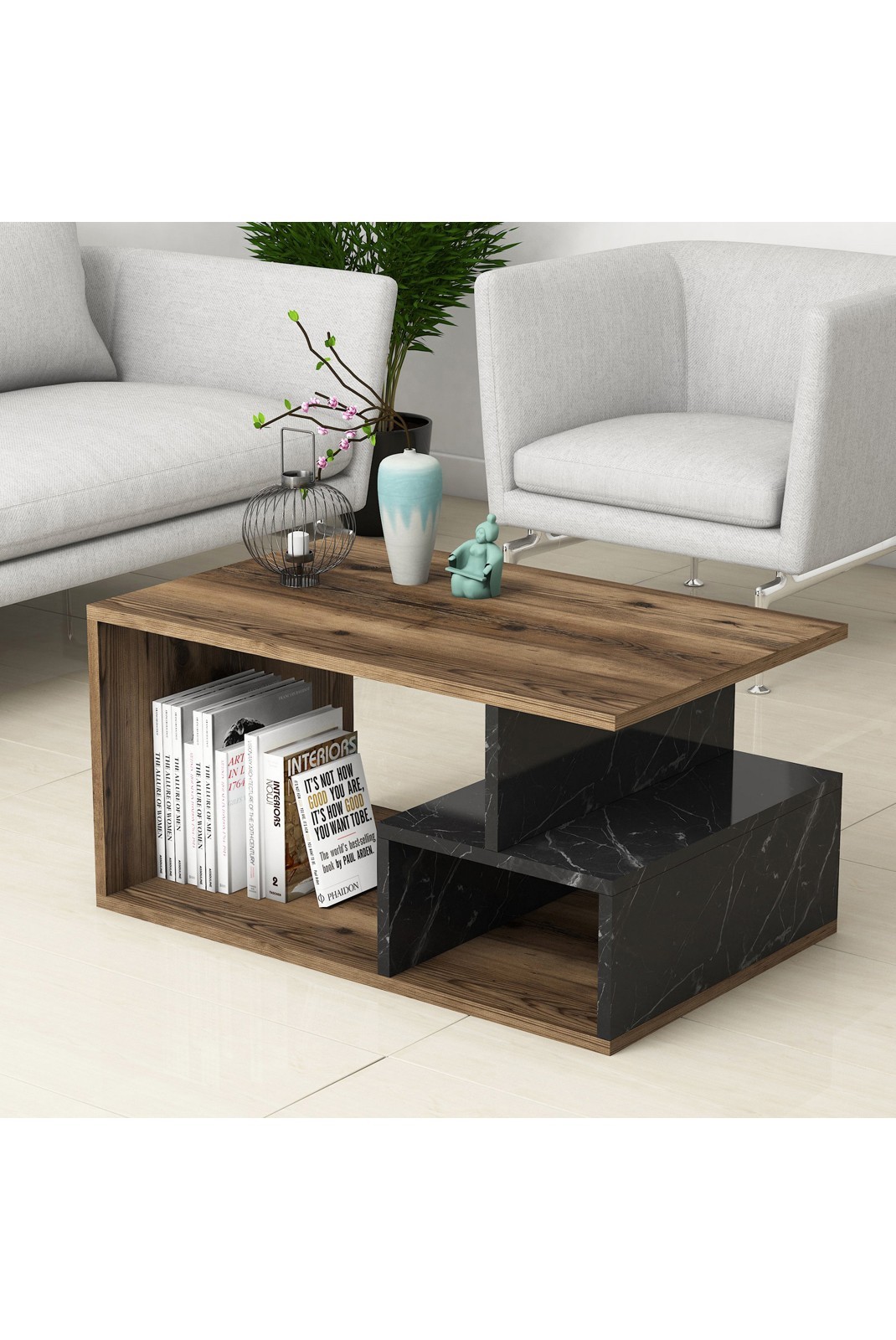 Table basse - Dark Walnut / Black Marble - 1145