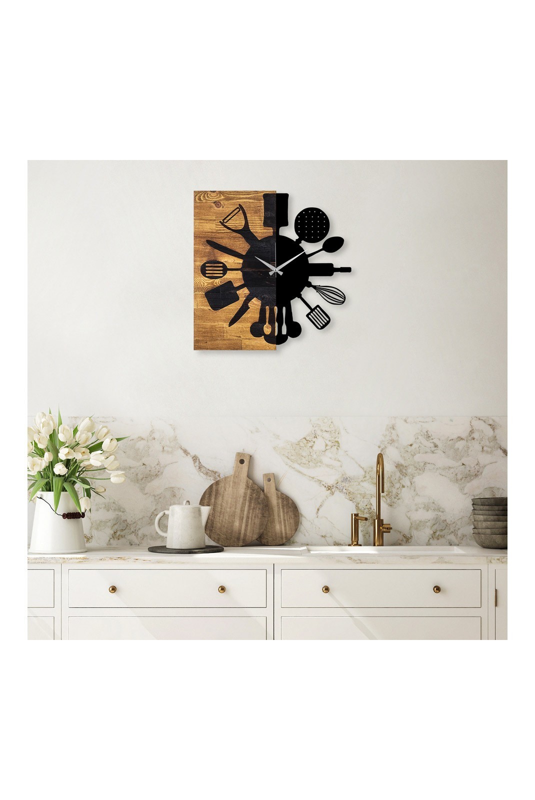 Horloge murale décorative en bois - Walnut / Black - NL1132