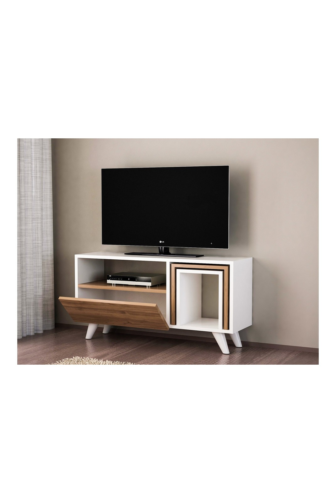 Meuble TV - White / Walnut - 3013