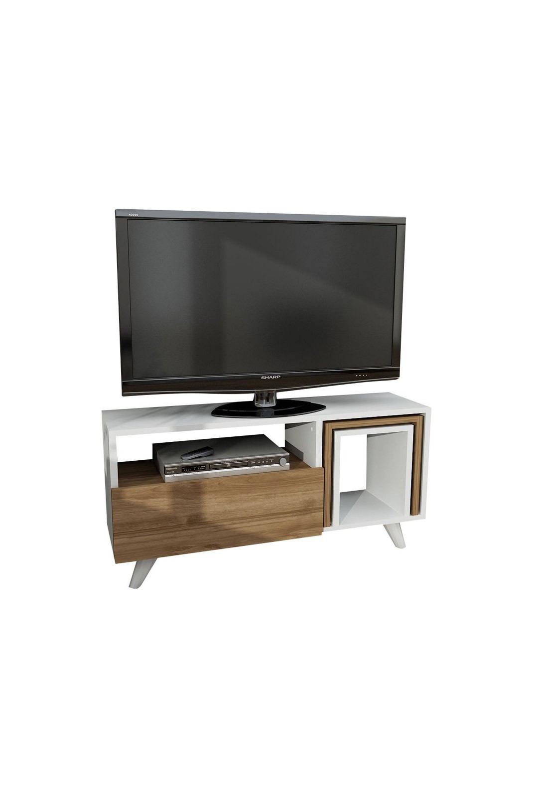 Meuble TV - White / Walnut - 3013