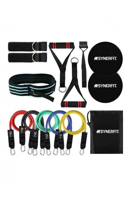 Kit de bandes SYNERFIT / tubes de résistance élastiques avec poignées + sac 14 pieces