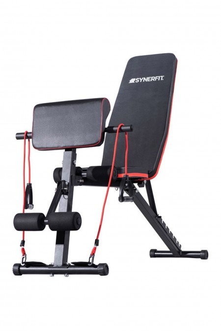 Banc de Musculation SYNERFIT Inclinable Réglable. multifonctions - entraînement complet noir et rouge