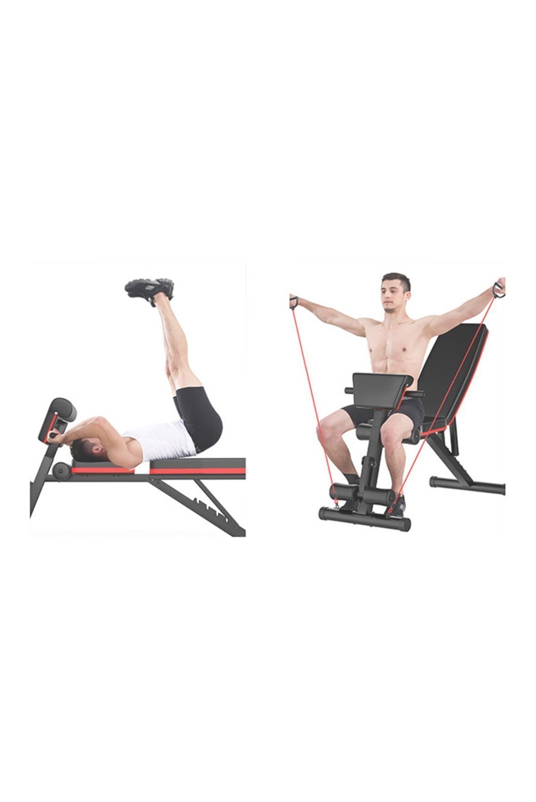 Banc de Musculation SYNERFIT Inclinable Réglable. multifonctions - entraînement complet noir et rouge