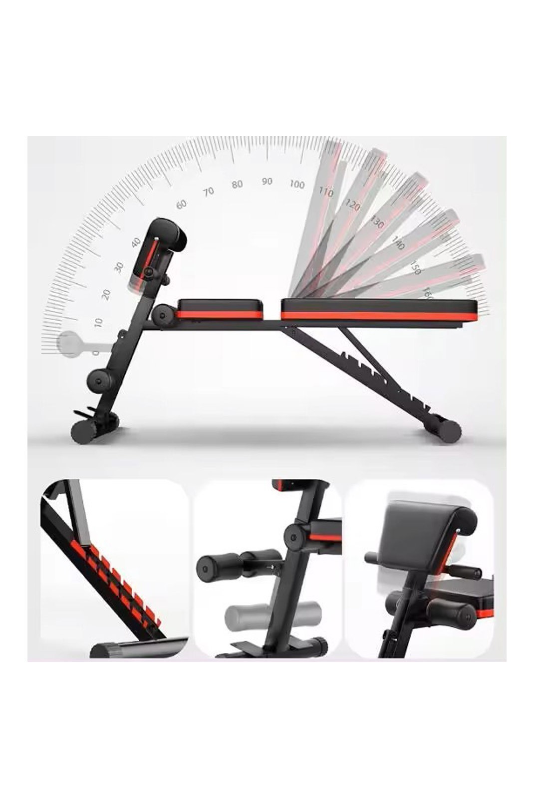 Banc de Musculation SYNERFIT Inclinable Réglable. multifonctions - entraînement complet noir et rouge