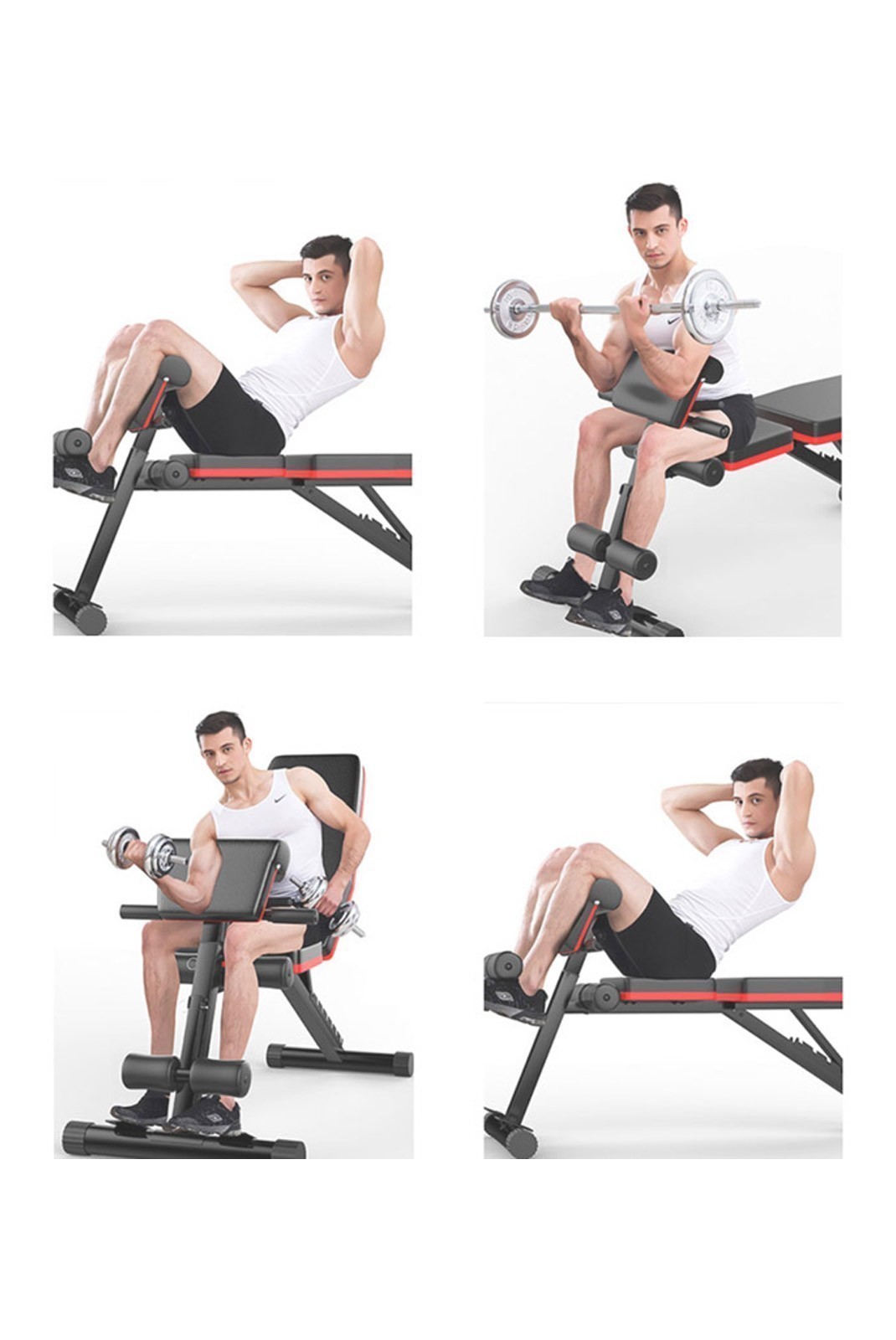 Banc de Musculation SYNERFIT Inclinable Réglable. multifonctions - entraînement complet noir et rouge