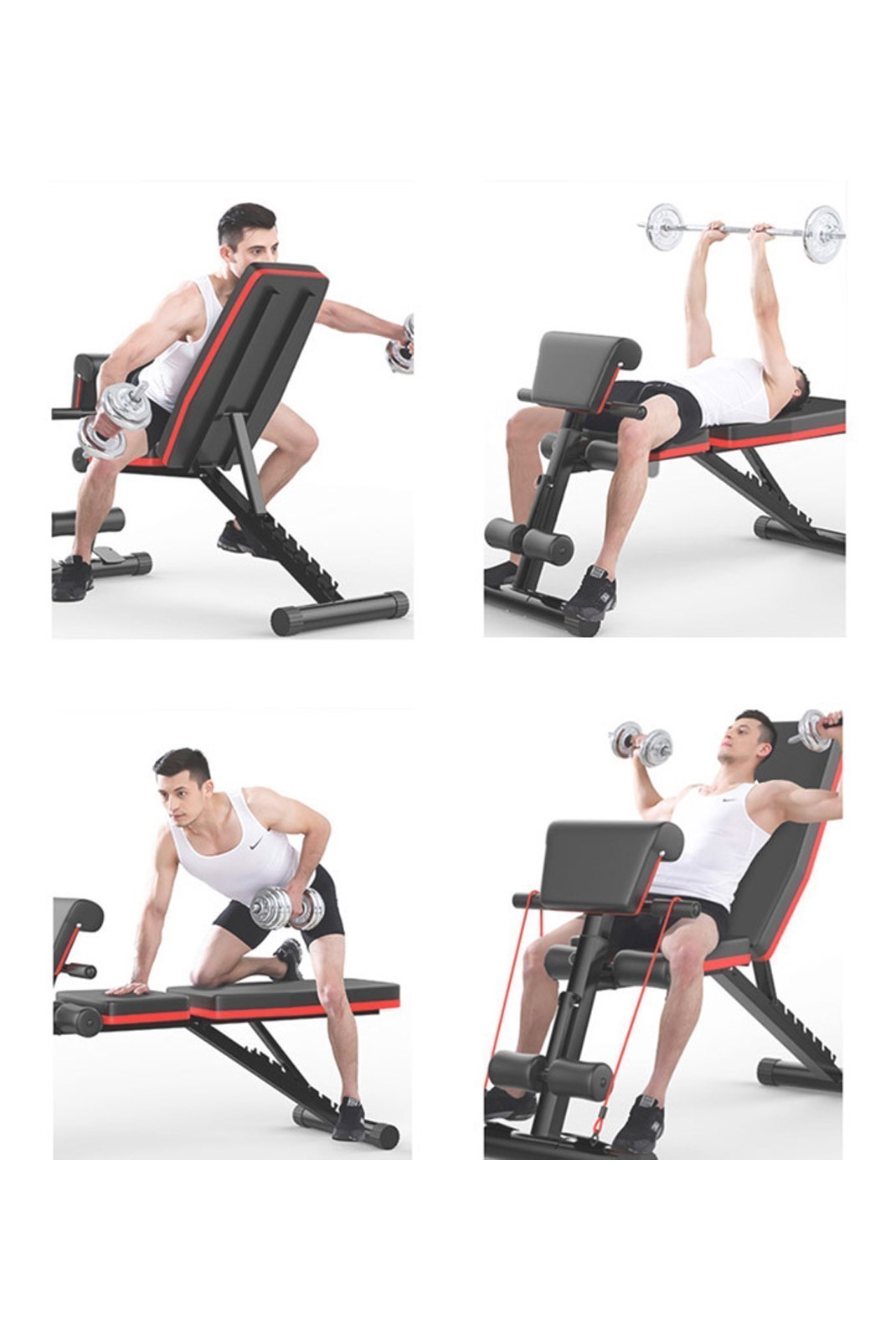 Banc de Musculation SYNERFIT Inclinable Réglable. multifonctions - entraînement complet noir et rouge