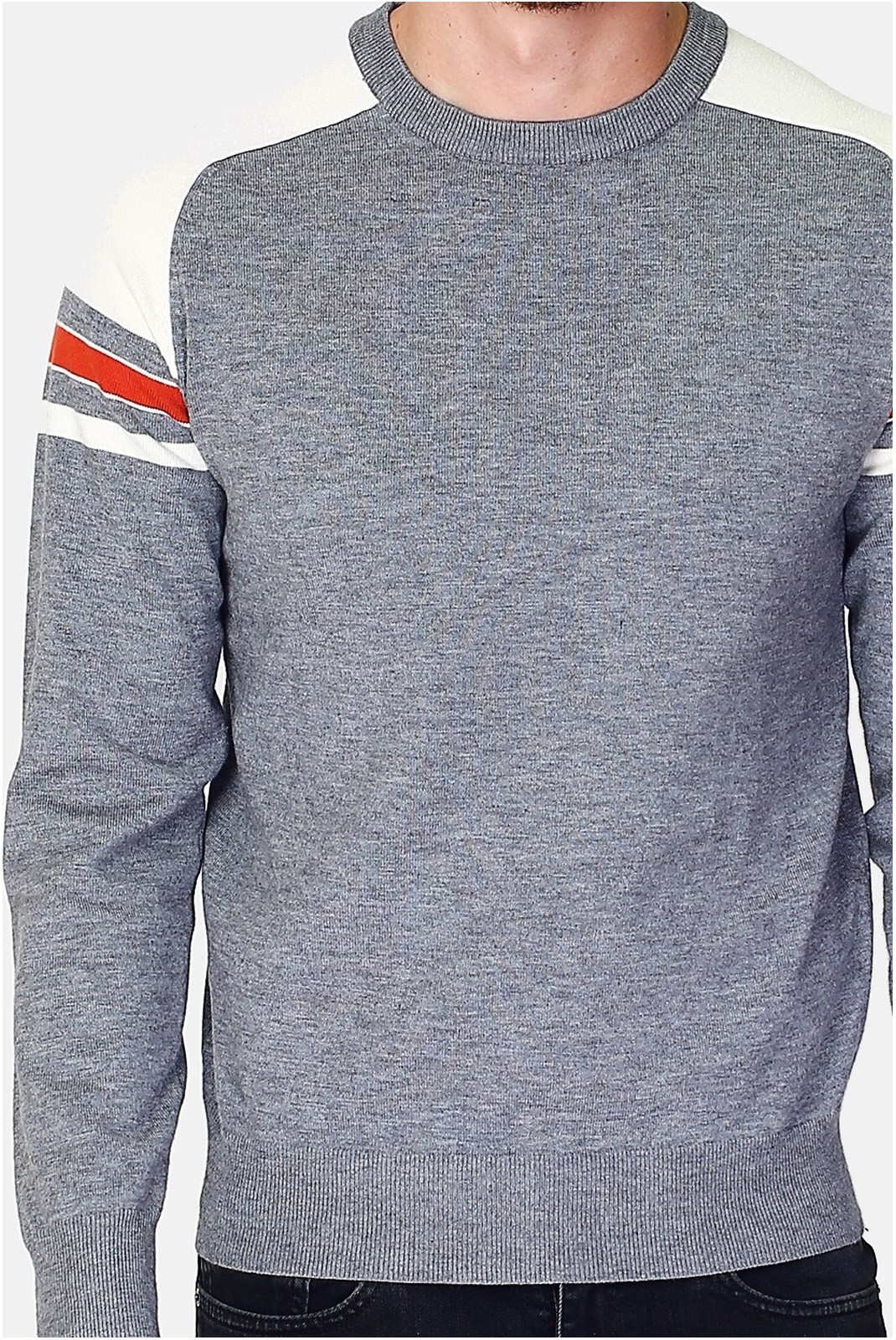 Pull col rond. tricolor à epaule vintage à manches longues en raglans - LE CAHEMIRE FRANÇAIS - Flanelle