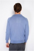 Pull col polo classique à manches longues tricotage en 2 fils - LE CAHEMIRE FRANÇAIS - Bleu Jeans