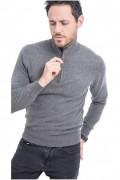 Pull Col Montant à Demi-Zip en cuir 2 fils - LE CAHEMIRE FRANÇAIS - Loup