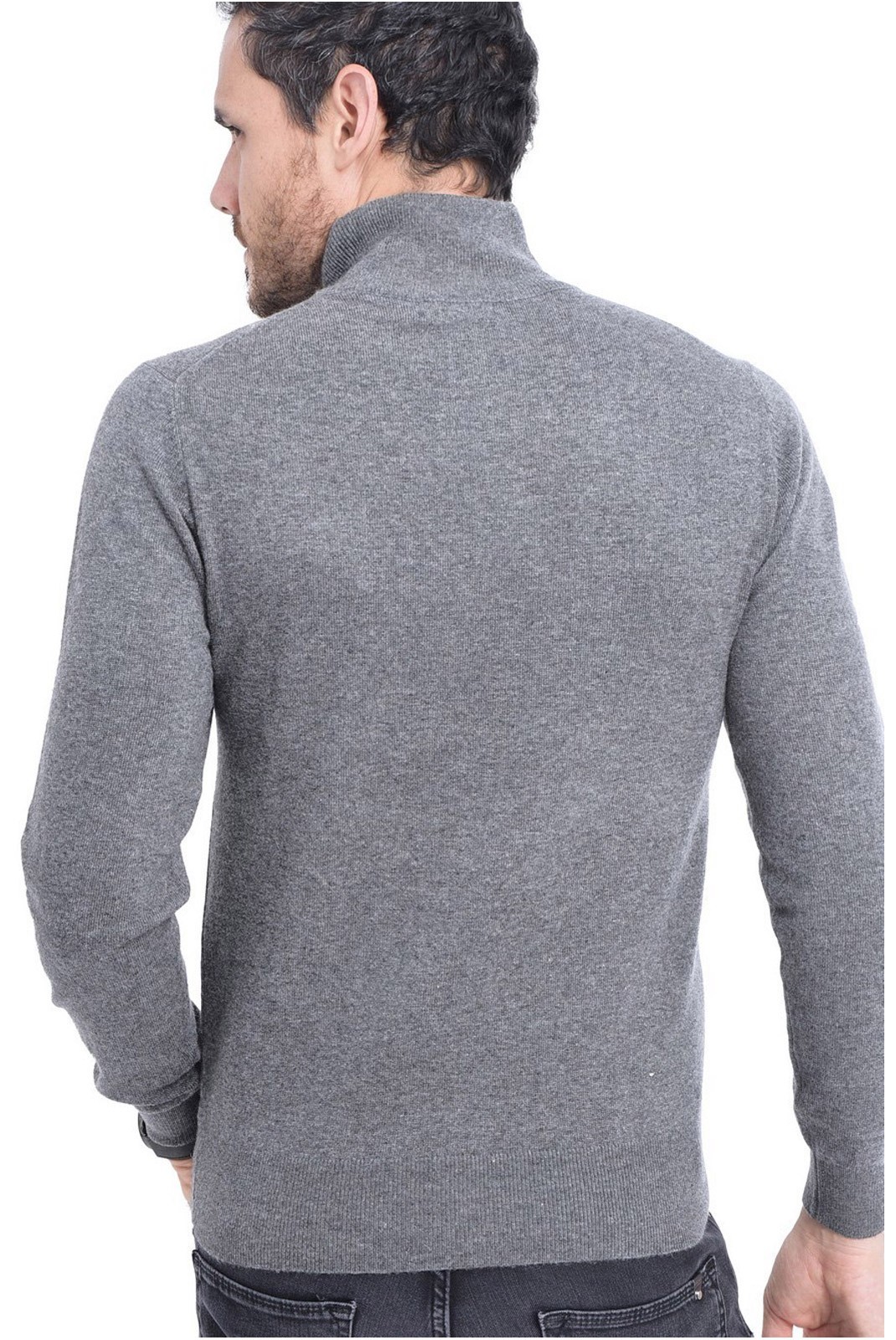 Pull Col Montant à Demi-Zip en cuir 2 fils - LE CAHEMIRE FRANÇAIS - Loup