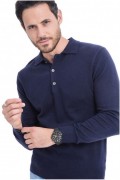 Pull Col Polo à boutons 2 fils - LE CAHEMIRE FRANÇAIS - Bleu Nuit