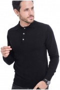 Pull Col Polo à boutons 2 fils - LE CAHEMIRE FRANÇAIS - Noir