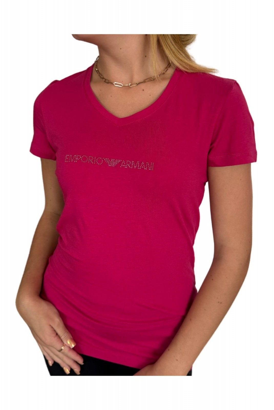 TShirt slim logo clouté Emporio armani 02275 MAGENTA 163321 4F223