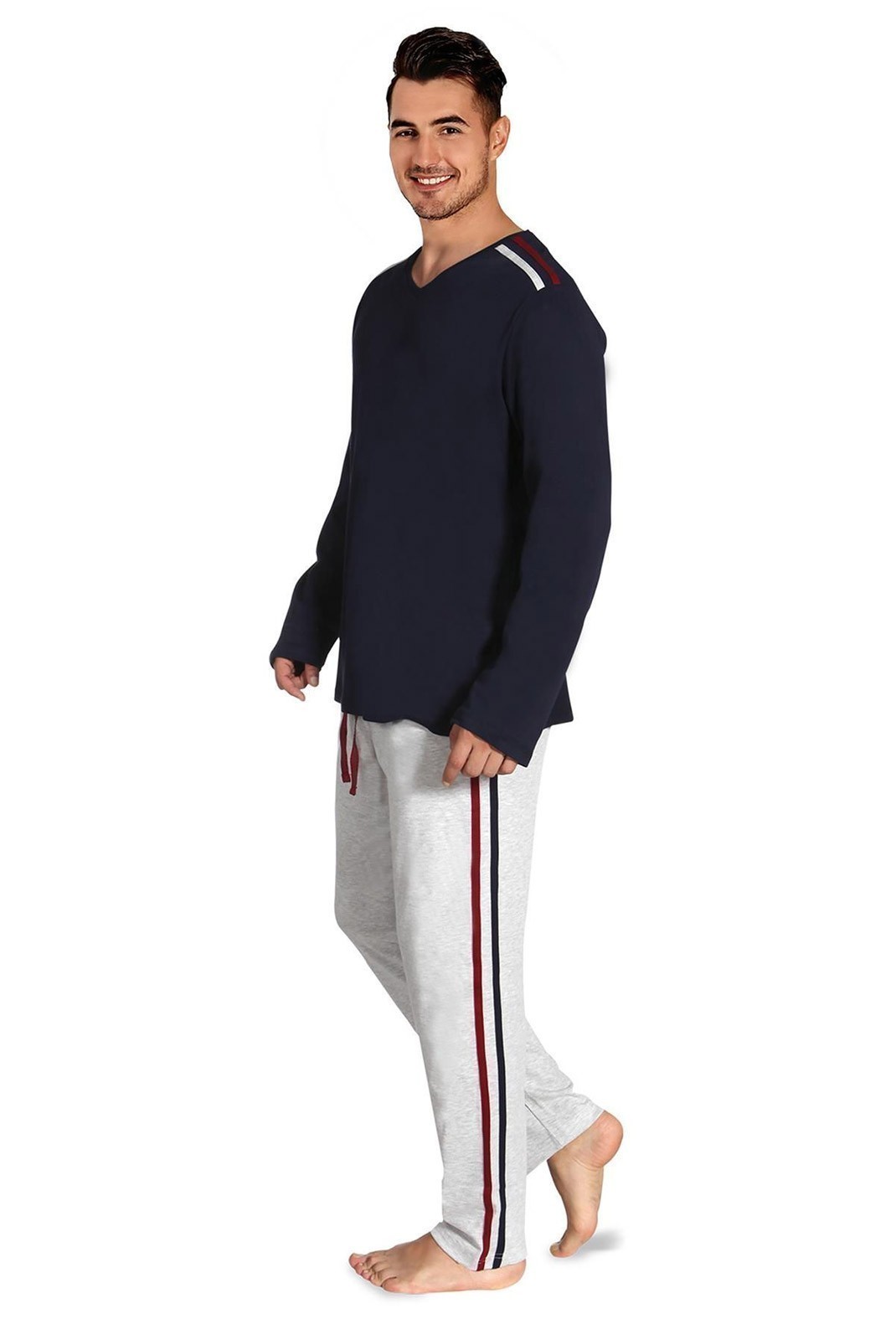 Pyjama - 002-000268 - Dark Blue. Grey. Red - Dark Blue / Grey / Red - 190MRE1504