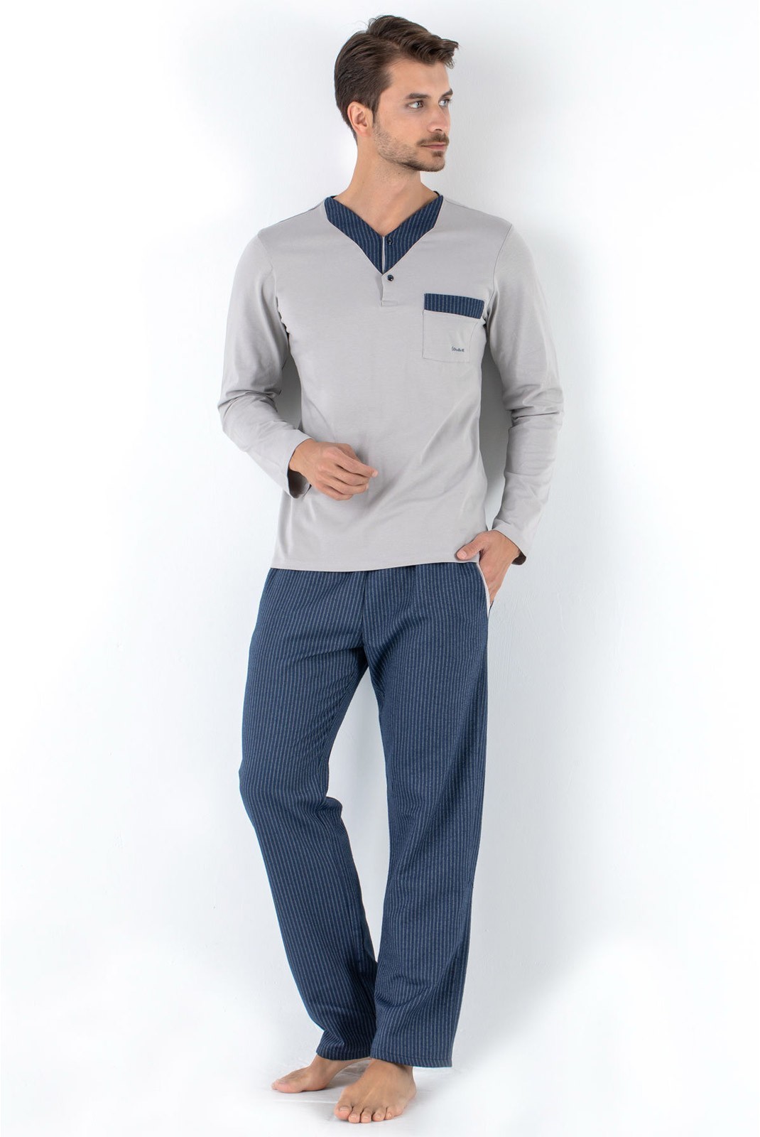 Pyjama - 002-000466 - Grey. Blue - Grey / Blue - 190MRE1514