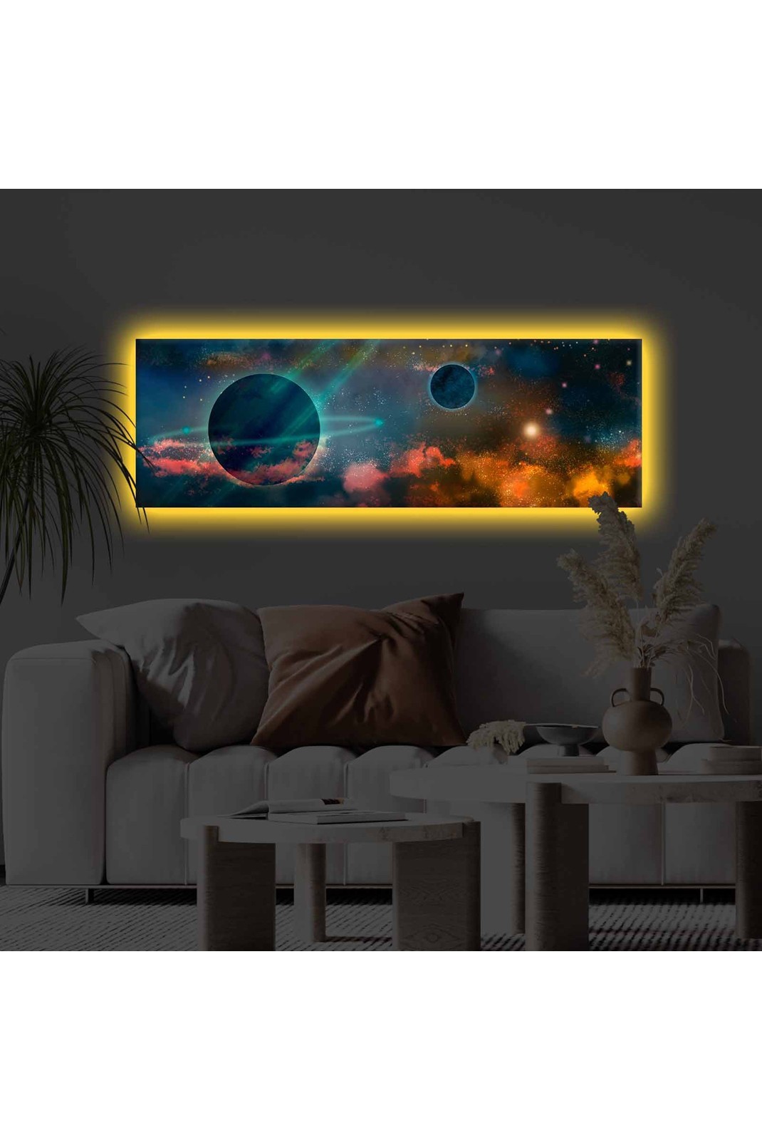 Tableau décoratif sur toile avec éclairage LED - 30x90cm - Multicolor