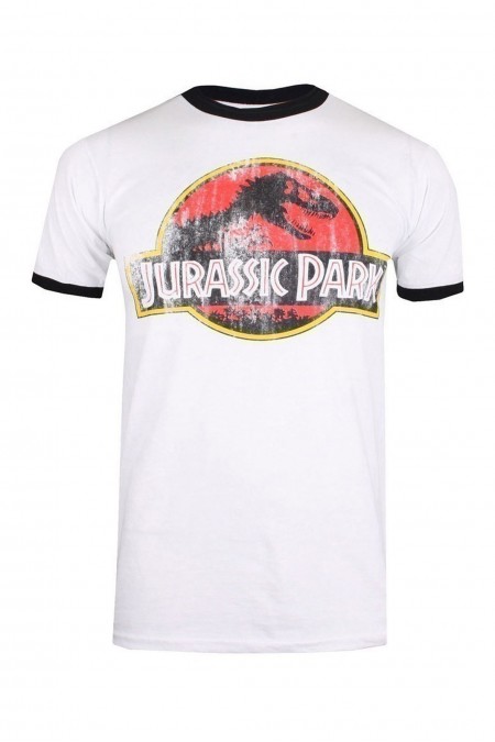 T-SHIRT - JURASSIC PARK - Distressed Logo - White/Black - GBMTS347WBL