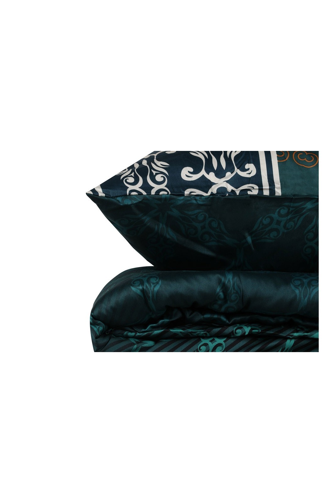 Ensemble de housse de couette simple en satin - 140x200cm / 60x60cm - Dark Green / Mustard / Brown