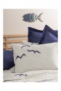 Ensemble de housse de couette simple Ranforce - 140x200cm / 60x60cm - Dark Blue / White