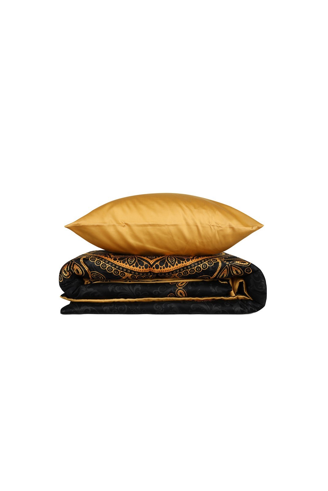 Ensemble de housse de couette en satin pour lit king size - 240x220cm / 60x60cm - Gold / Black