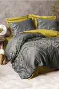 Ensemble de housse de couette en satin pour lit king size - 240x220cm / 60x60cm - Green / Anthracite