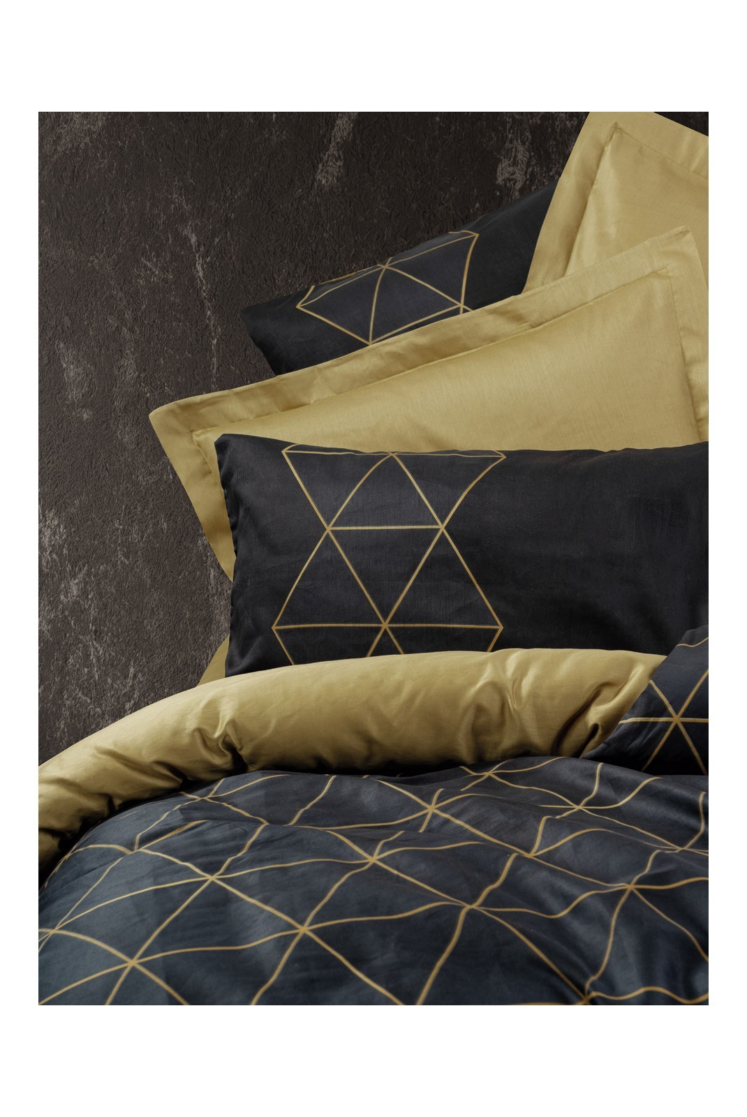 Ensemble de housse de couette Ranforce pour lit king size - 240x220cm / 60x60cm - Gold / Black