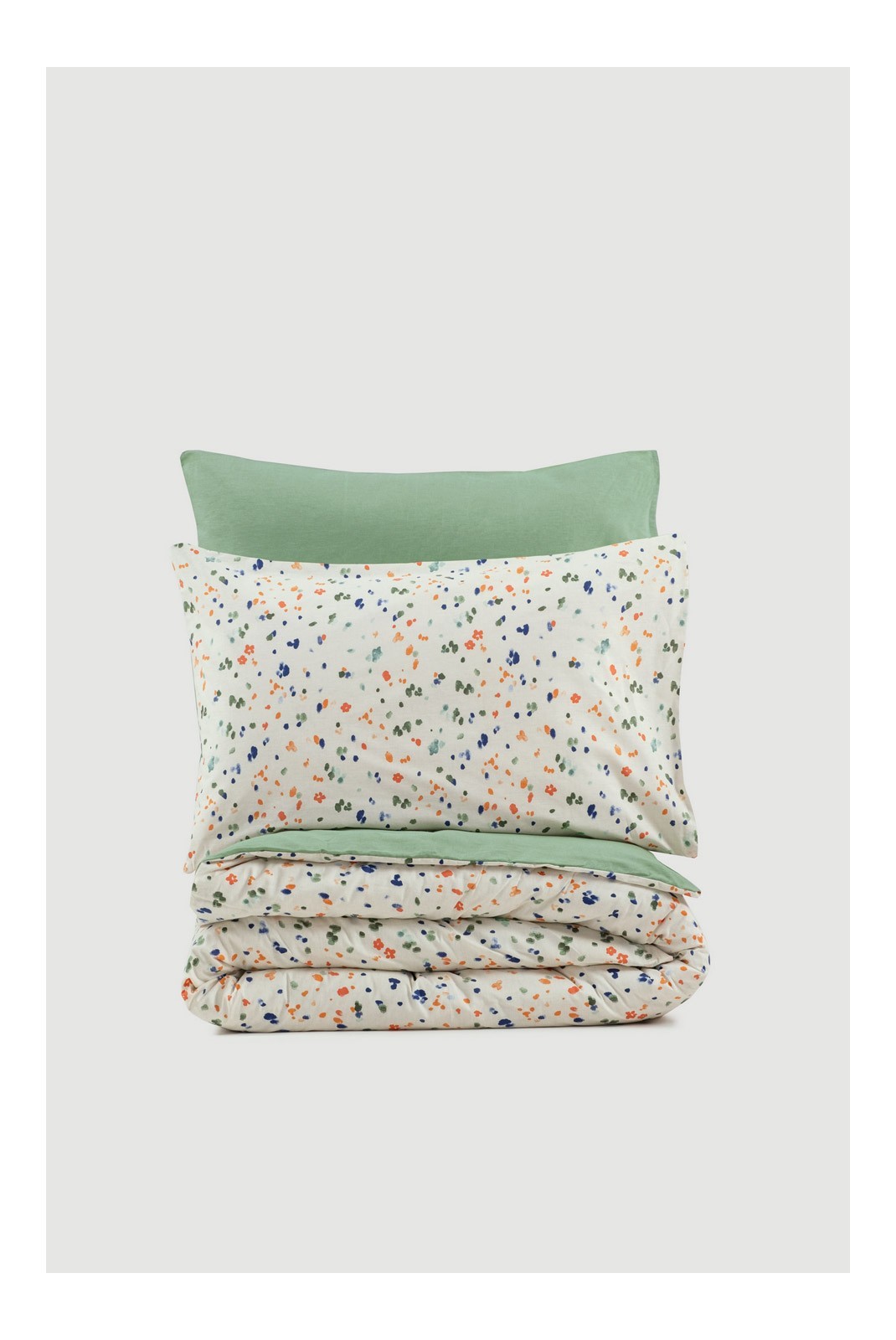 Ensemble de housse de couette Ranforce pour lit king size - 240x220cm / 60x60cm - Green / White / Orange / Dark Blue