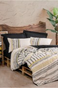 Ensemble de housse de couette Ranforce Super King - 260x220cm / 60x60cm - Black / White / Gold