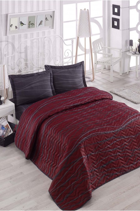 Ensemble de couvre-lit matelassé King - 240x220cm / 60x60cm - Claret Red / Anthracite