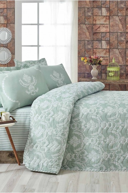 Ensemble de couvre-lit matelassé King - 240x220cm / 60x60cm - Sea Green / White